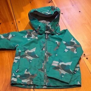 MINI BODEN 3-4 Green Camo Star Print Hooded Jacket Rain Wind Spring Fall